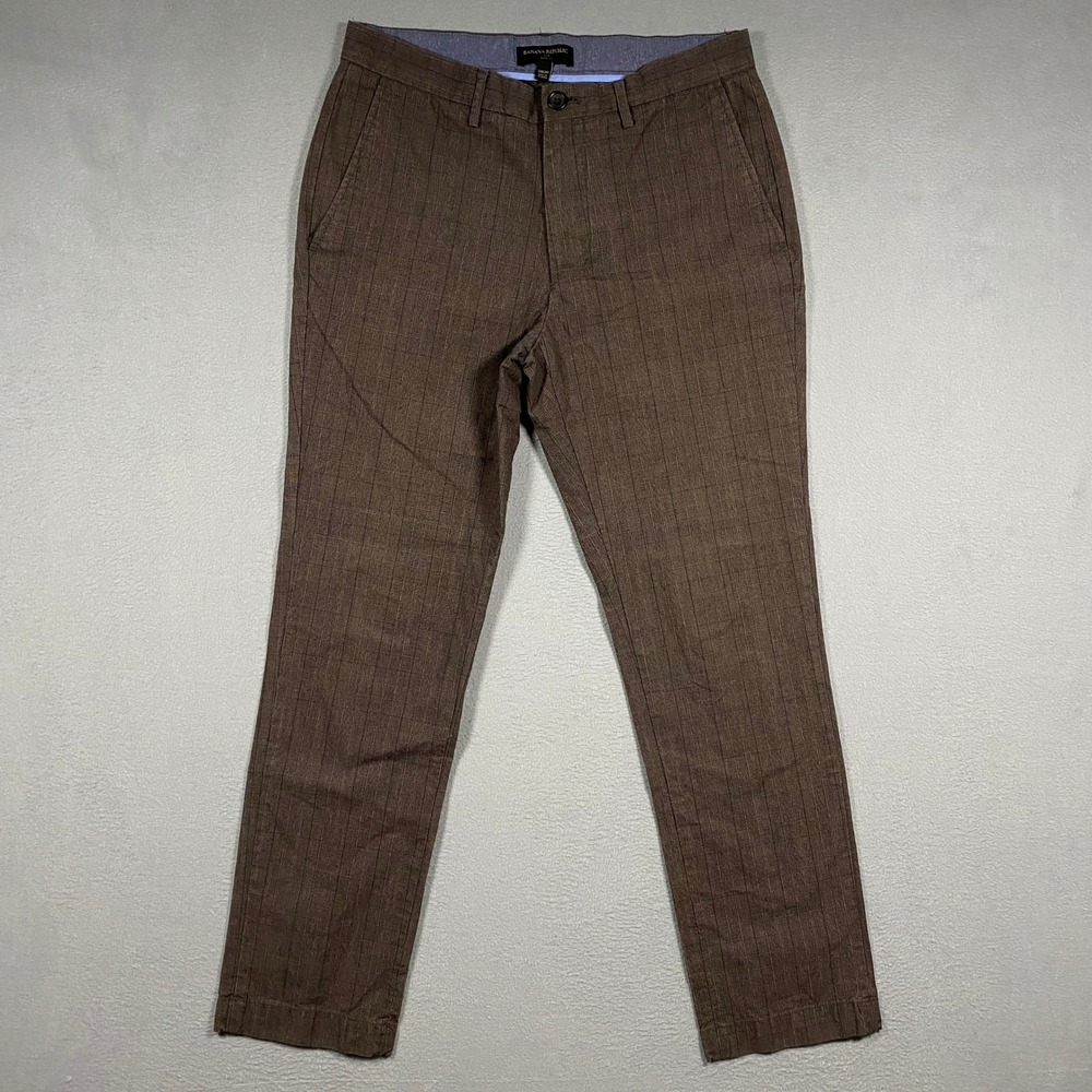 Banana Republic Aiden Fit Pants Mens 31x30 Brown Plaid Cotton Chino 359280-00